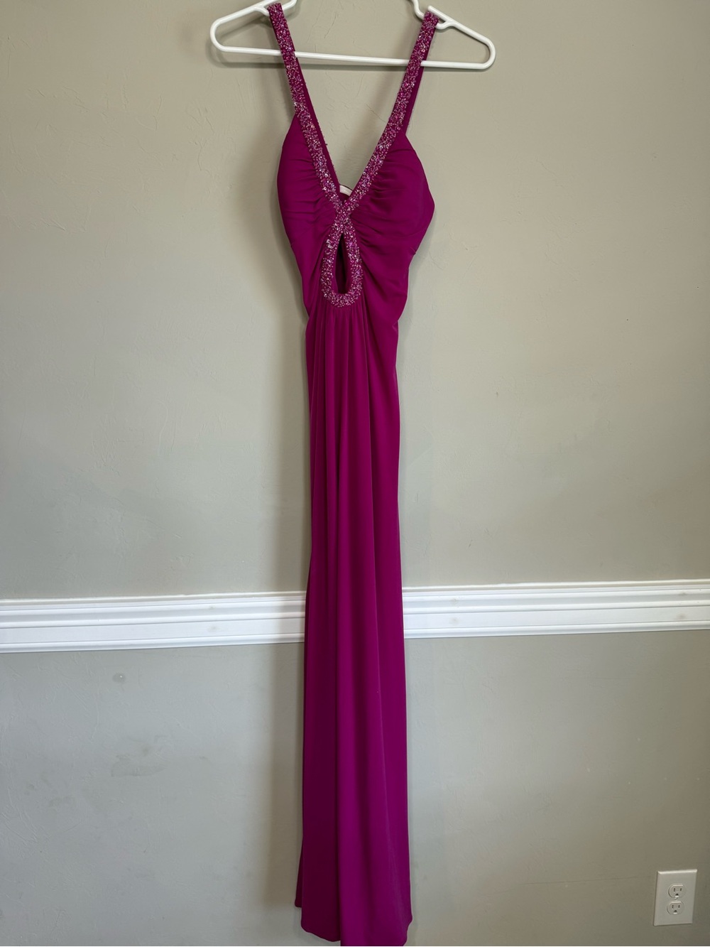 PromGirl Fuchsia Beaded-Strap Maxi Gown